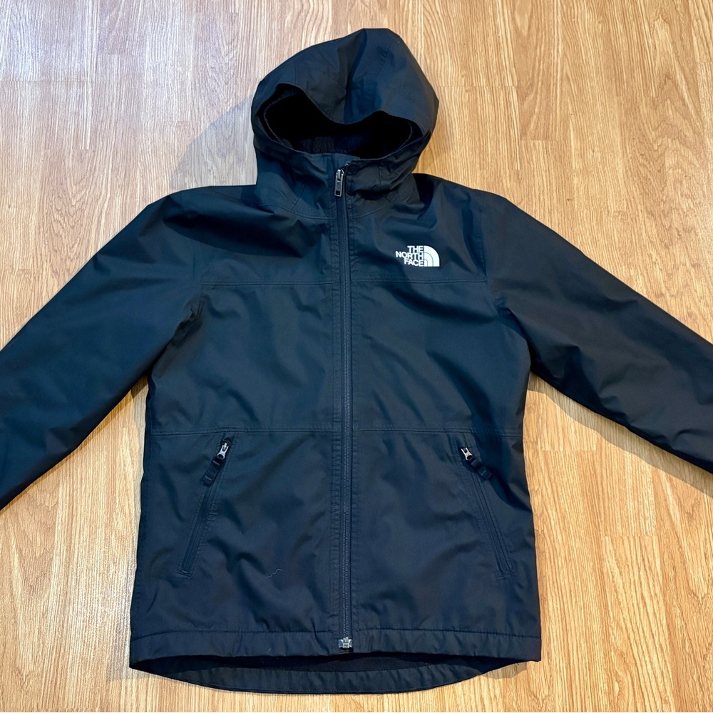 The North Face Boys DryVent hooded jacket in classic black.